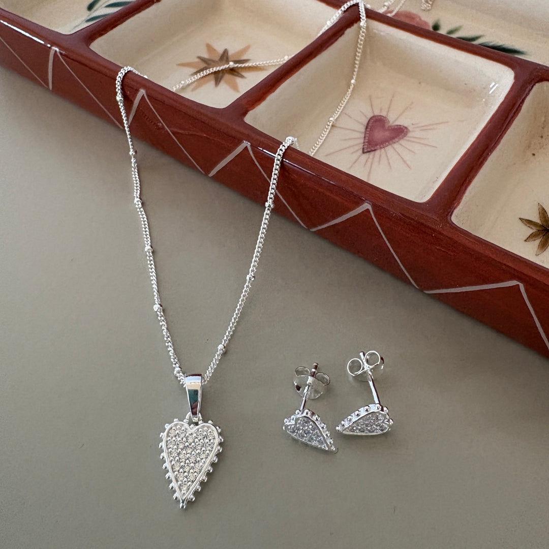 Beaded CZ Elongated Heart Pendant