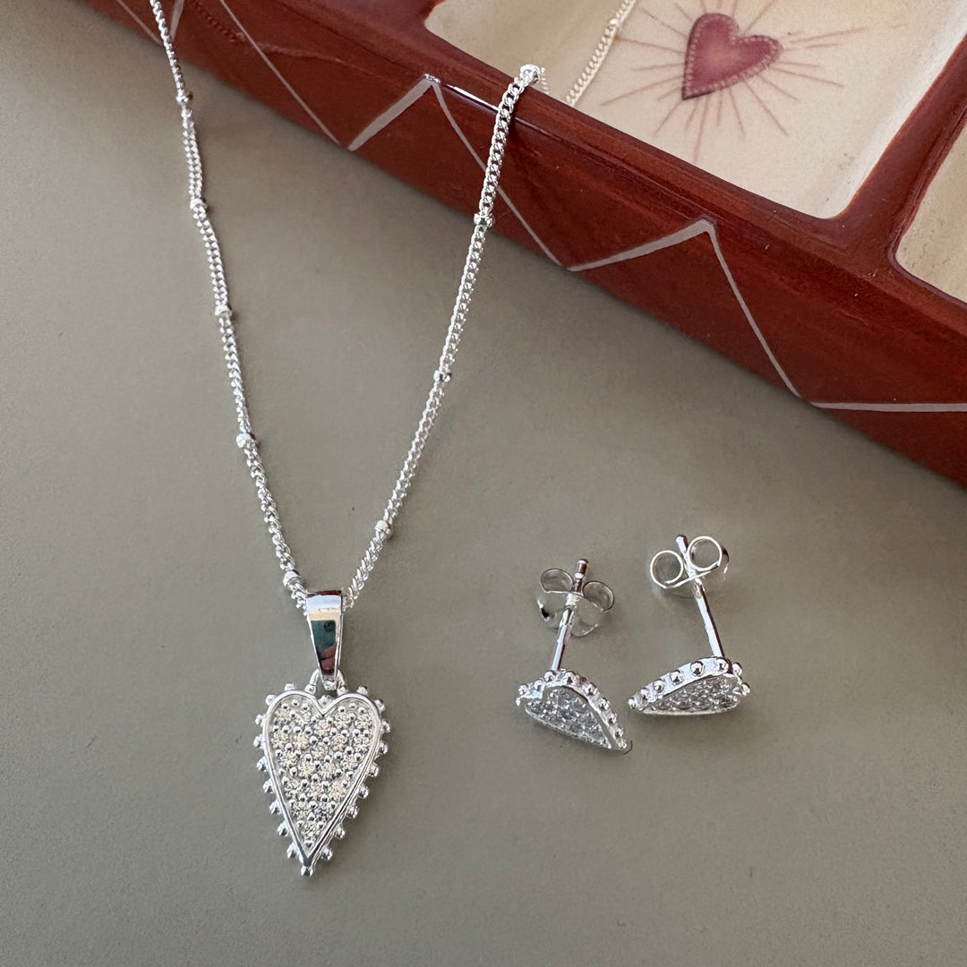 Beaded CZ Elongated Heart Pendant