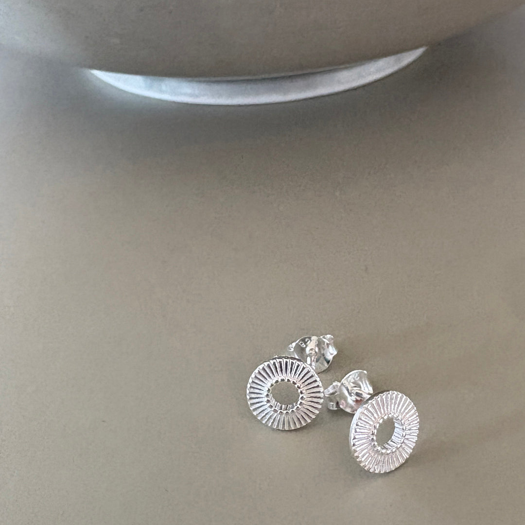 Sunburst Open Circle Earrings - Silver