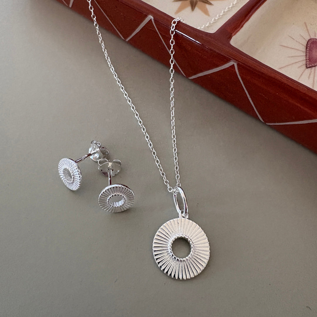 Sunburst Open Circle Earrings - Silver