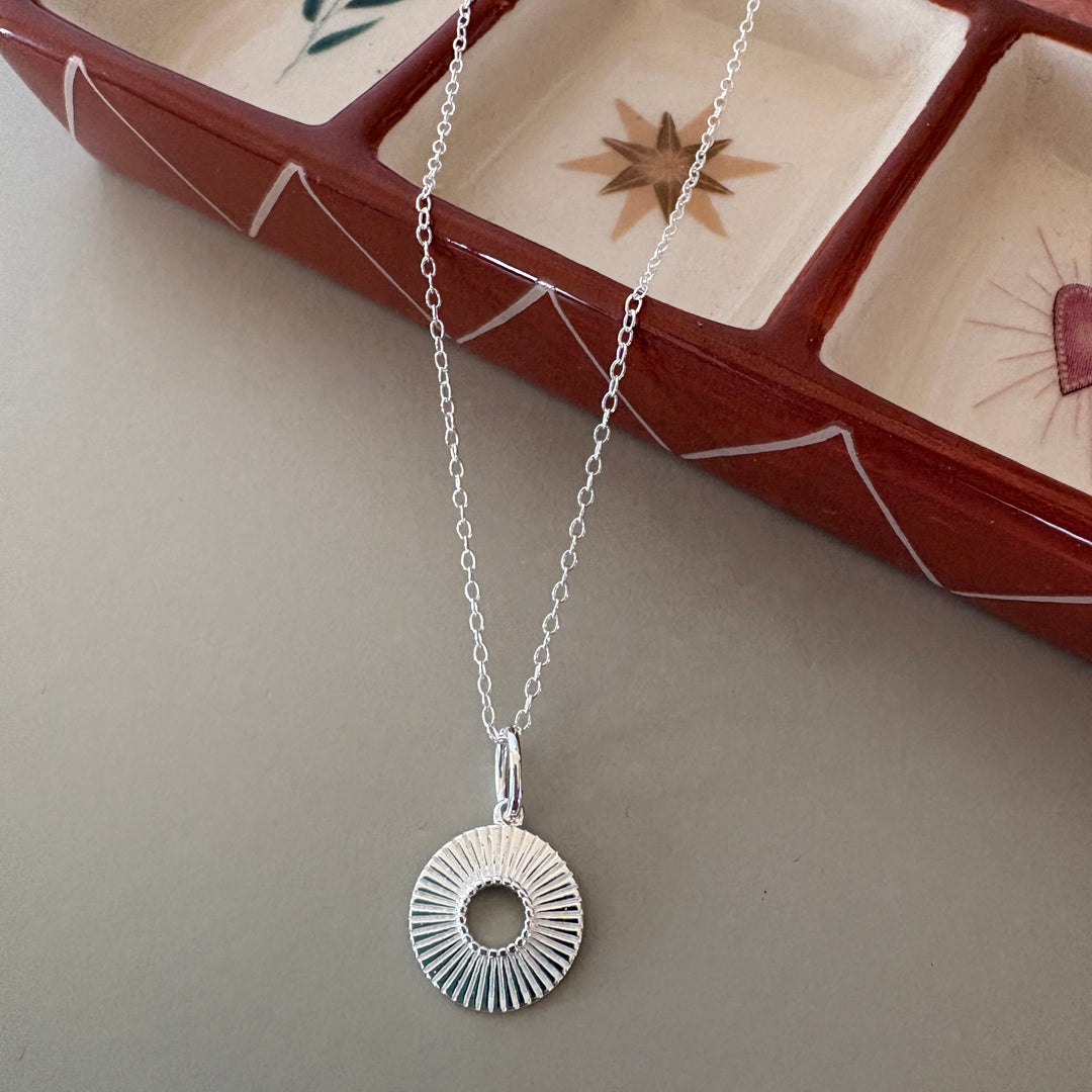 Sunburst Open Circle Necklace - Silver