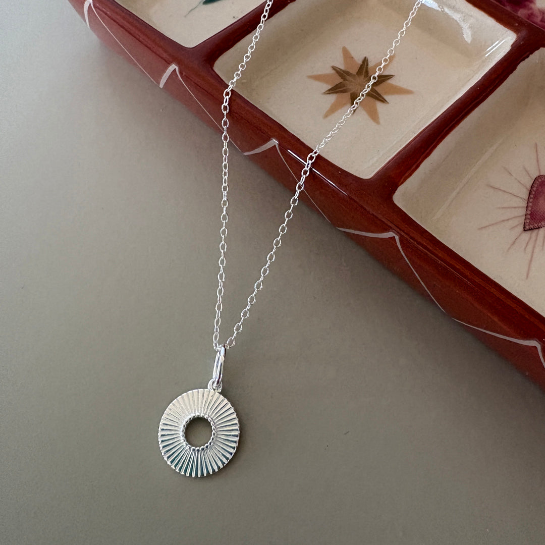 Sunburst Open Circle Necklace - Silver