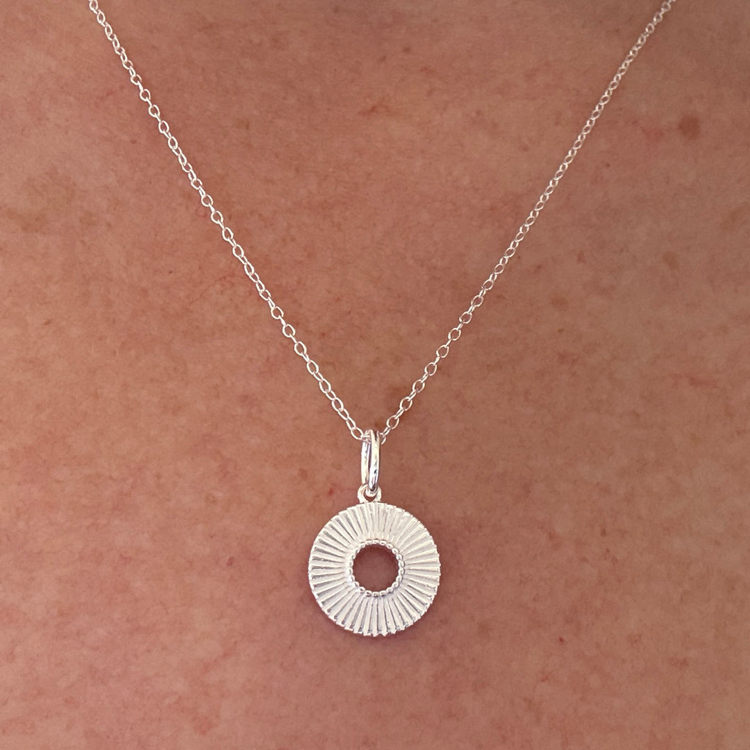 Sunburst Open Circle Necklace - Silver