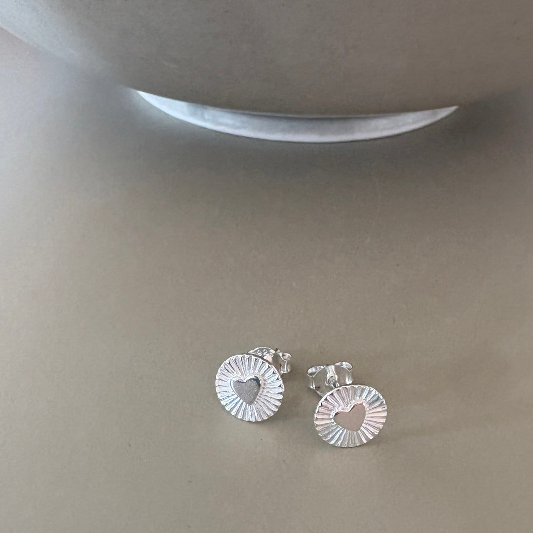 Heart with Rays Earrings - Silver