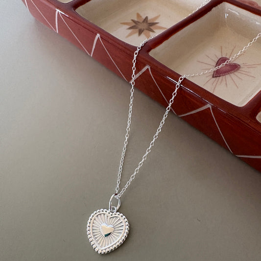 Heart with Rays Pendant - Silver