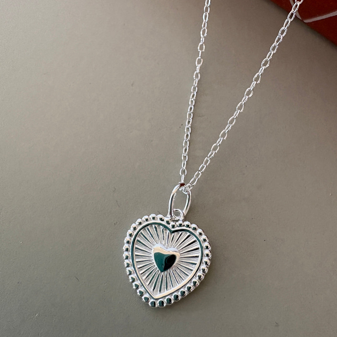 Heart with Rays Pendant - Silver