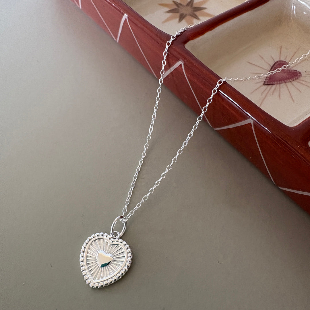Heart with Rays Pendant - Silver