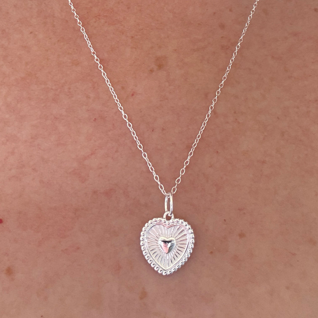 Heart with Rays Pendant - Silver
