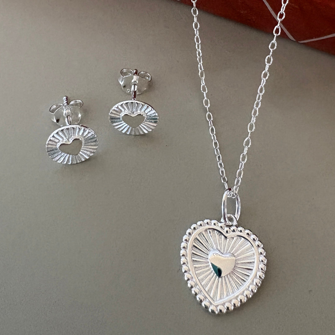 Heart with Rays Pendant - Silver
