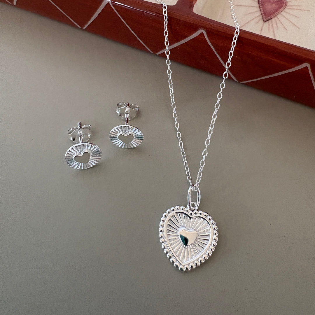 Heart with Rays Pendant - Silver