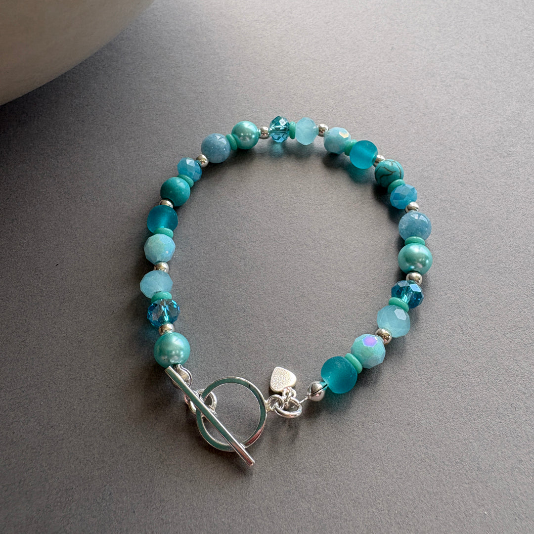 Sterling Silver & Semi Precious Beaded Bracelet - Turquoise