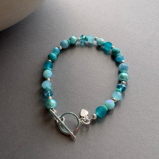Sterling Silver & Semi Precious Beaded Bracelet - Turquoise