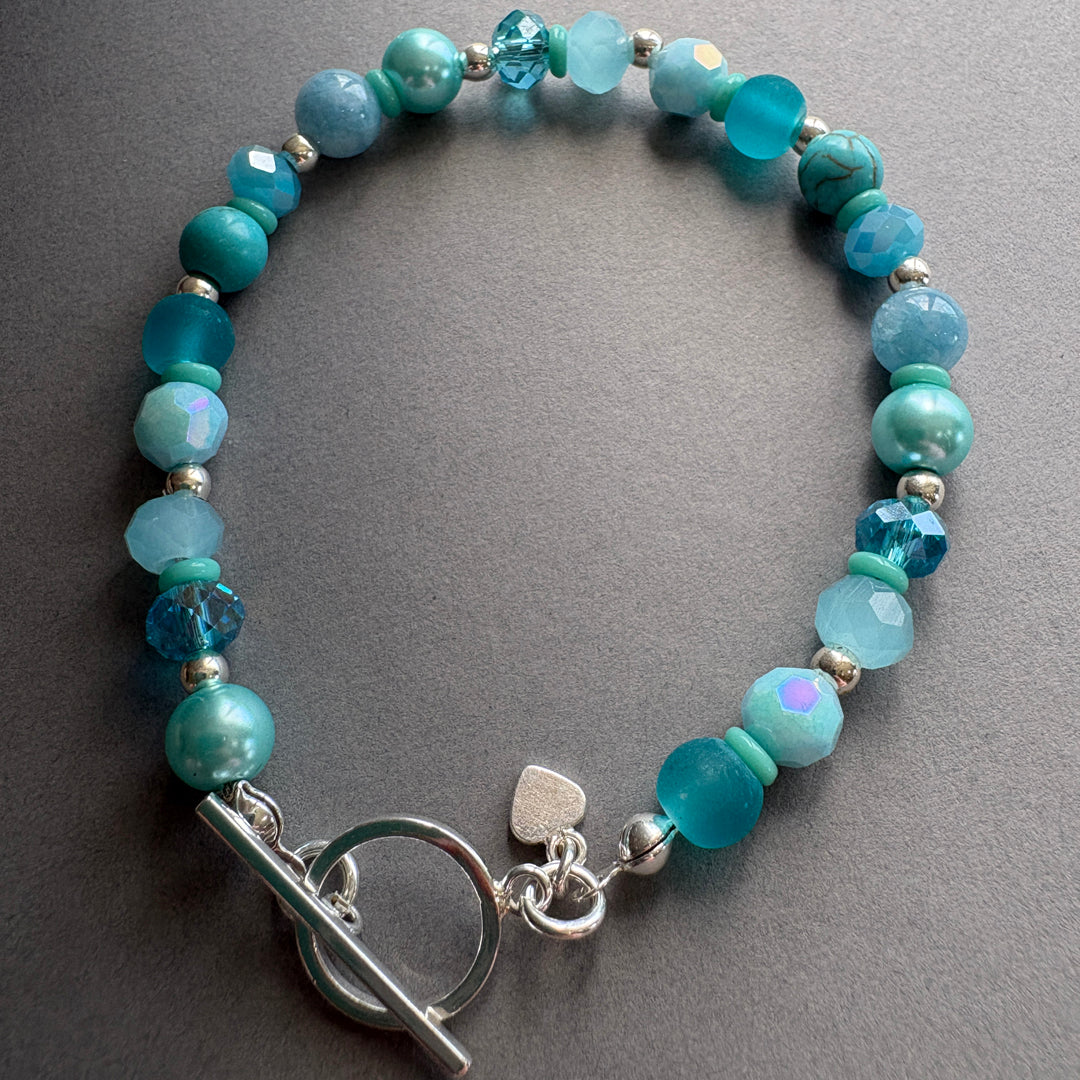 Sterling Silver & Semi Precious Beaded Bracelet - Turquoise
