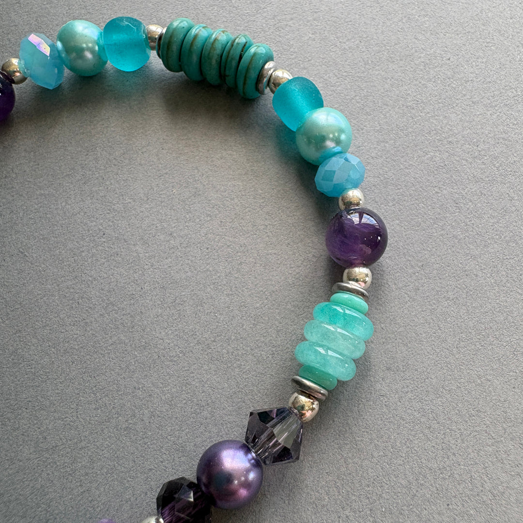 Handmade Gemstone Necklace with Sterling Silver Beads - Turq-Purple